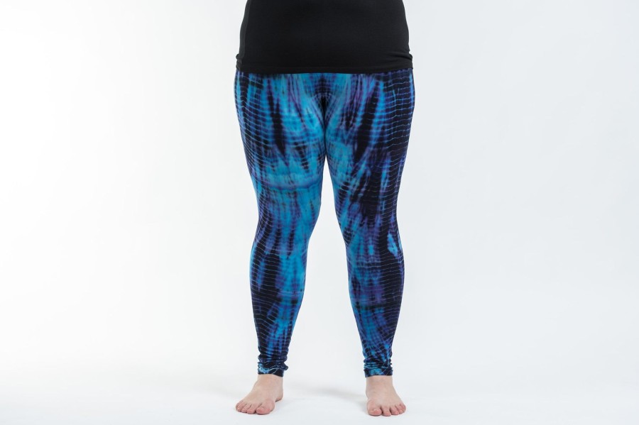 Women HaremPants | Plus Size Lightning Stripes Tie Dye Cotton Leggings In Indigo