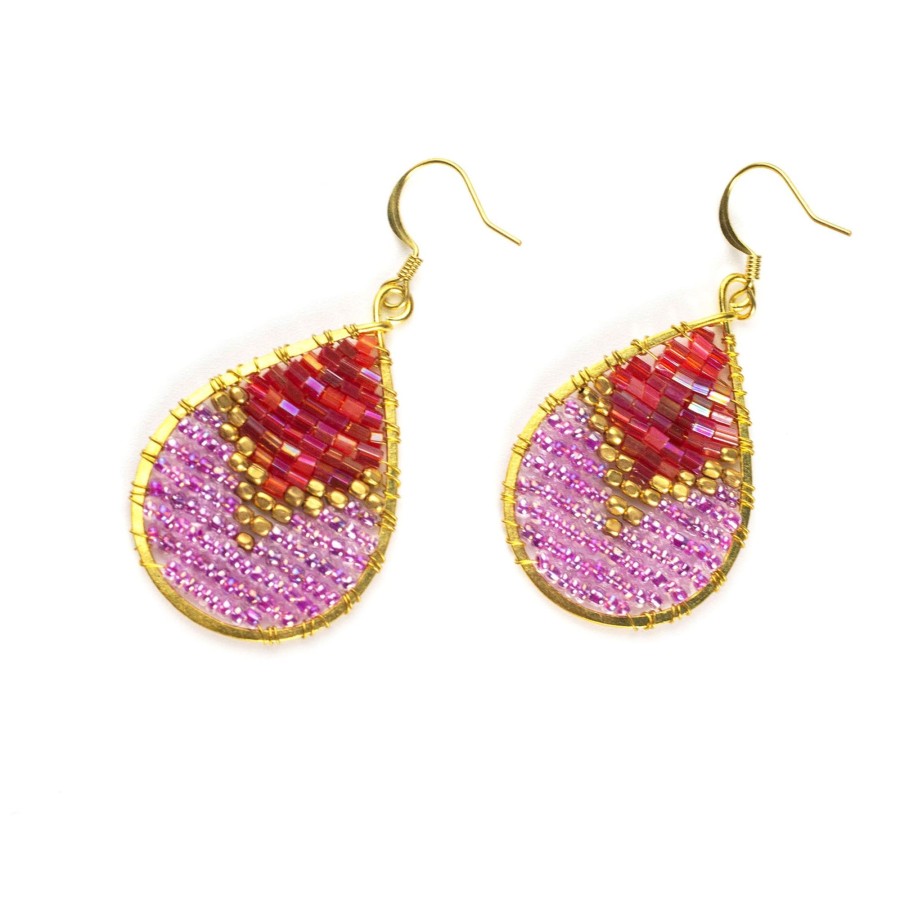 Accessories HaremPants | Oval Beads Brass Earrings Purple