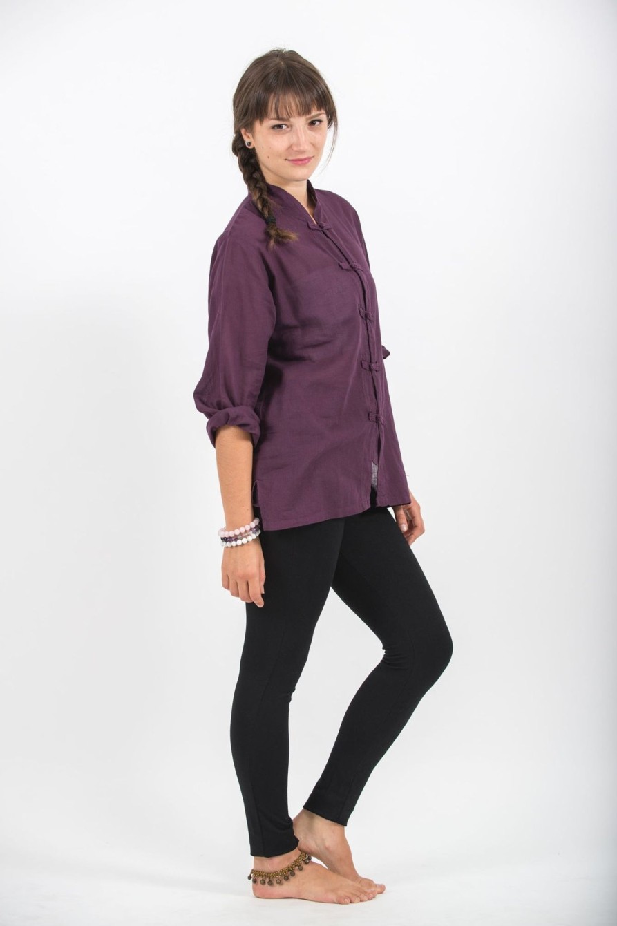 Women HaremPants | Womens Yoga Shirts Chinese Collared In Purple