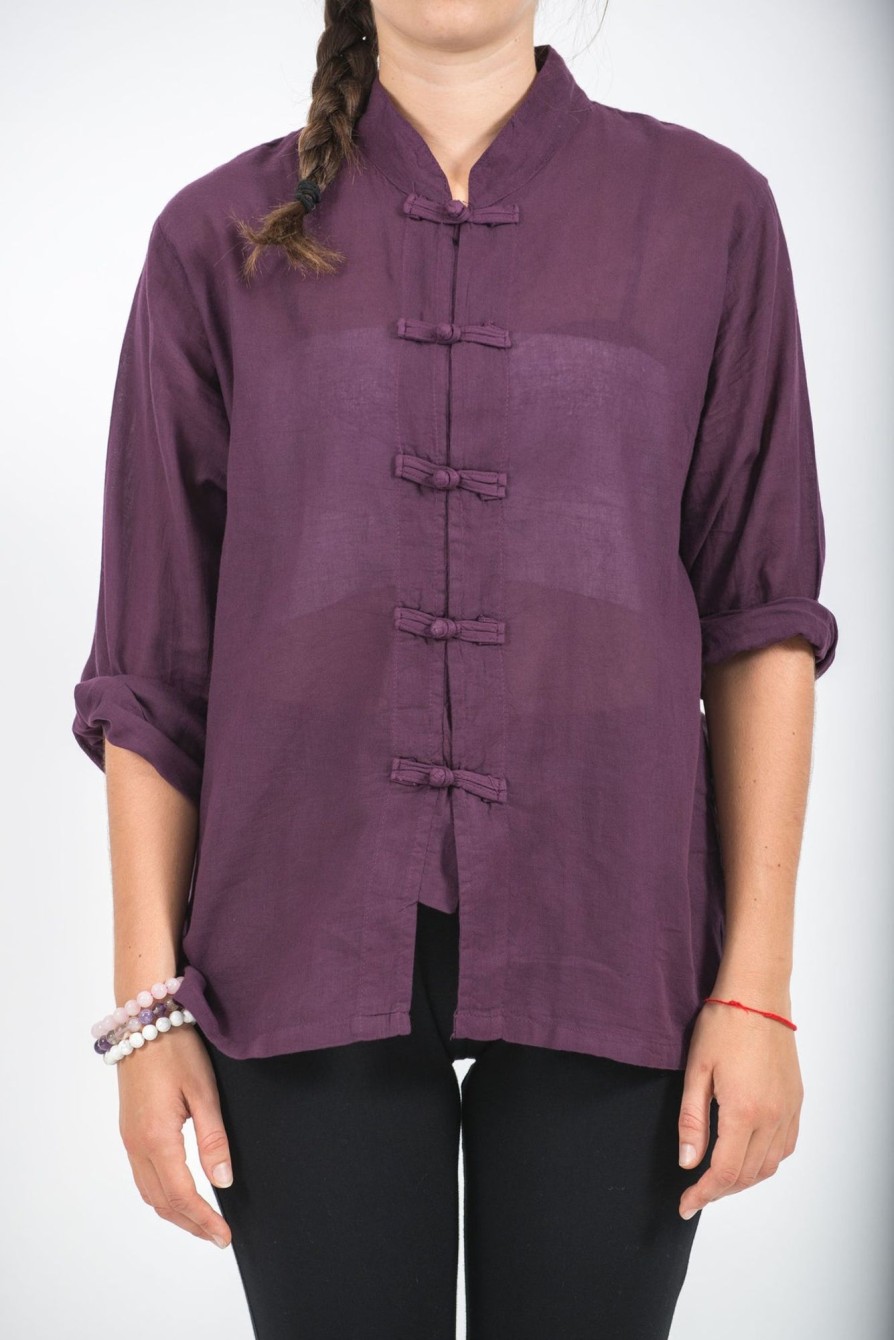 Women HaremPants | Womens Yoga Shirts Chinese Collared In Purple