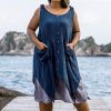 Plus Size HaremPants | Plus Size Women'S Crinkled Hill Tribe Cotton Tank Dress In Navy