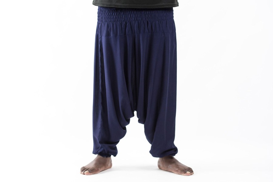 Plus Size HaremPants | Plus Size Solid Color Drop Crotch Men'S Harem Pants In Blue