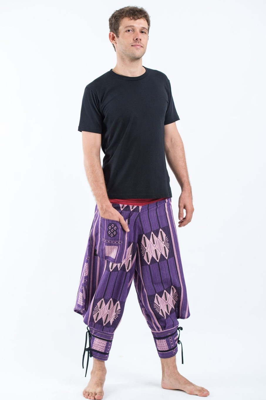 Men HaremPants | Thai Hill Tribe Fabric Men'S Harem Pants With Ankle Straps In Purple