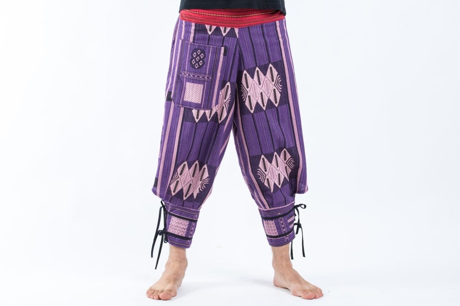 Men HaremPants | Thai Hill Tribe Fabric Men'S Harem Pants With Ankle Straps In Purple