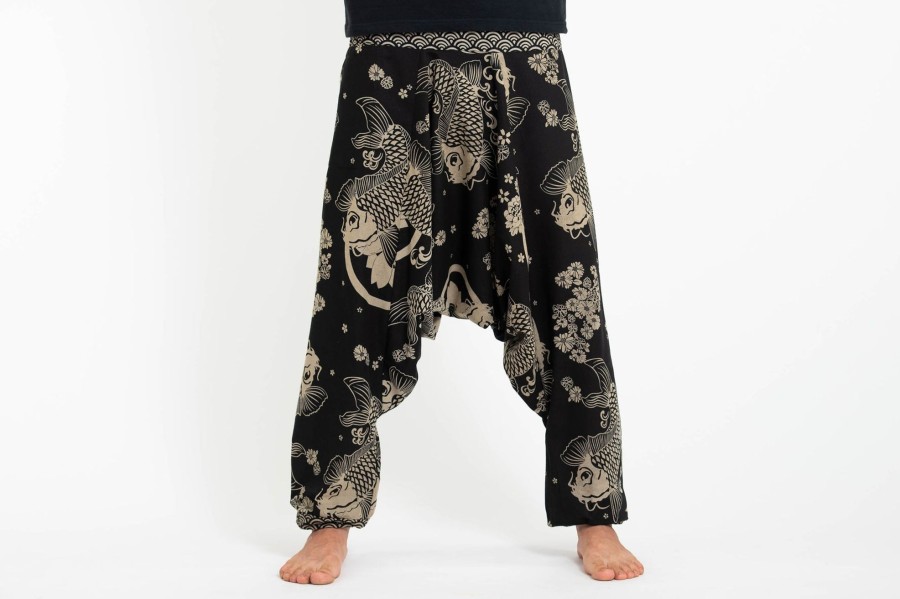 Men HaremPants | Hill Tribe Koi Fish Print Men'S Harem Pants In Black