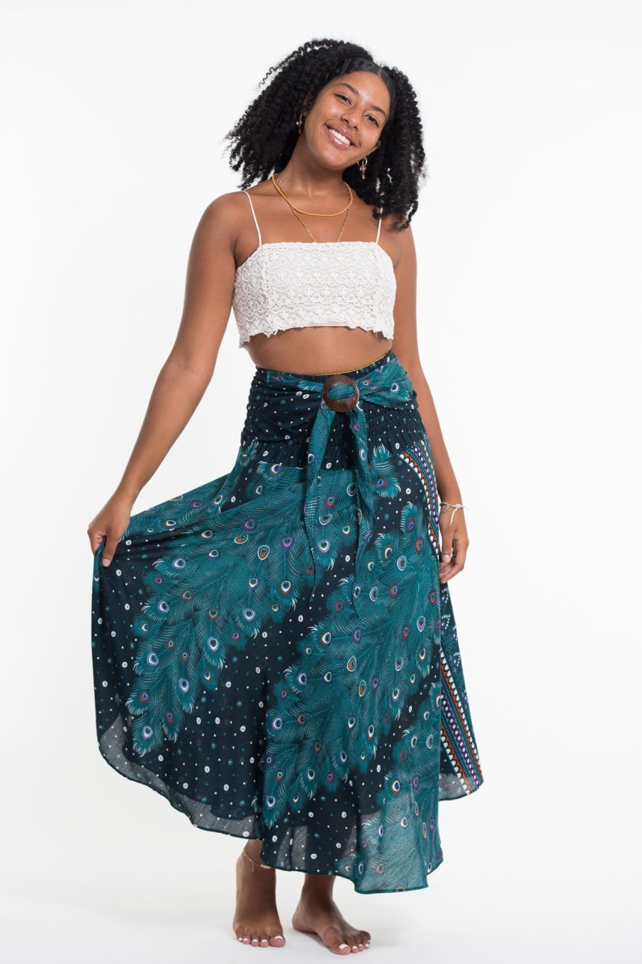 Women HaremPants | Peacock Handkerchief Midi Skirt In Turquoise