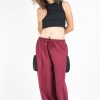 Women HaremPants | Thai Cotton Women Drawstring Pants With Hill Tribe Trim Red