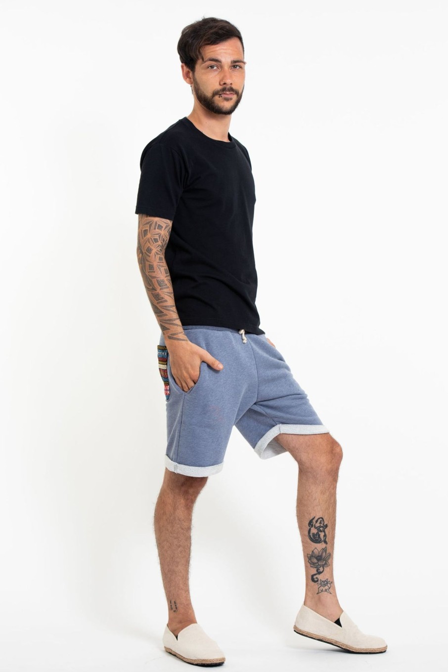 Women HaremPants | Men'S Terry Shorts With Aztec Pockets In Light Blue