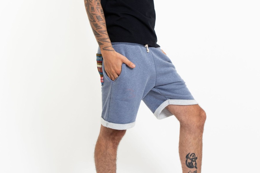 Women HaremPants | Men'S Terry Shorts With Aztec Pockets In Light Blue