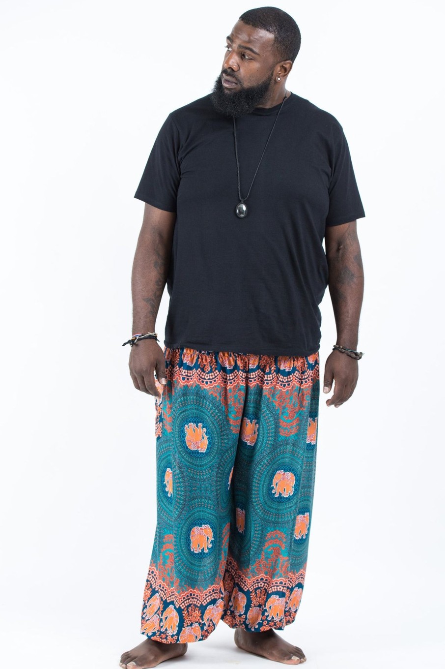 Plus Size HaremPants | Plus Size Mandala Elephant Men'S Elephant Pants In Turquoise