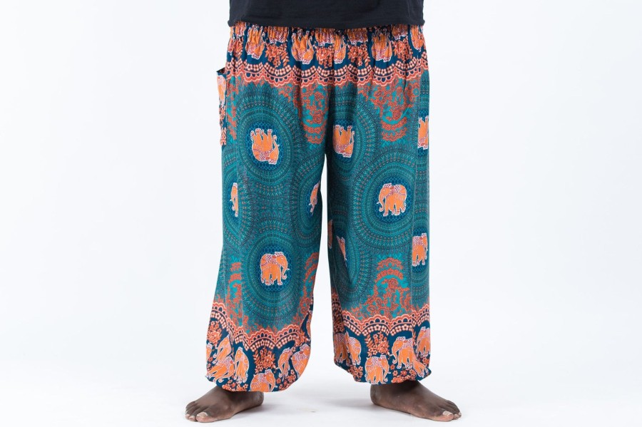 Plus Size HaremPants | Plus Size Mandala Elephant Men'S Elephant Pants In Turquoise