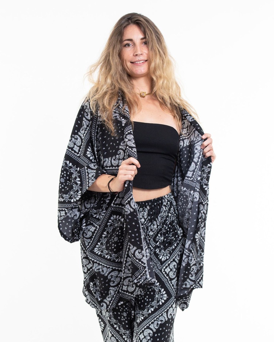 Women HaremPants | Patchwork Paisley Kimono Cardigan In Black