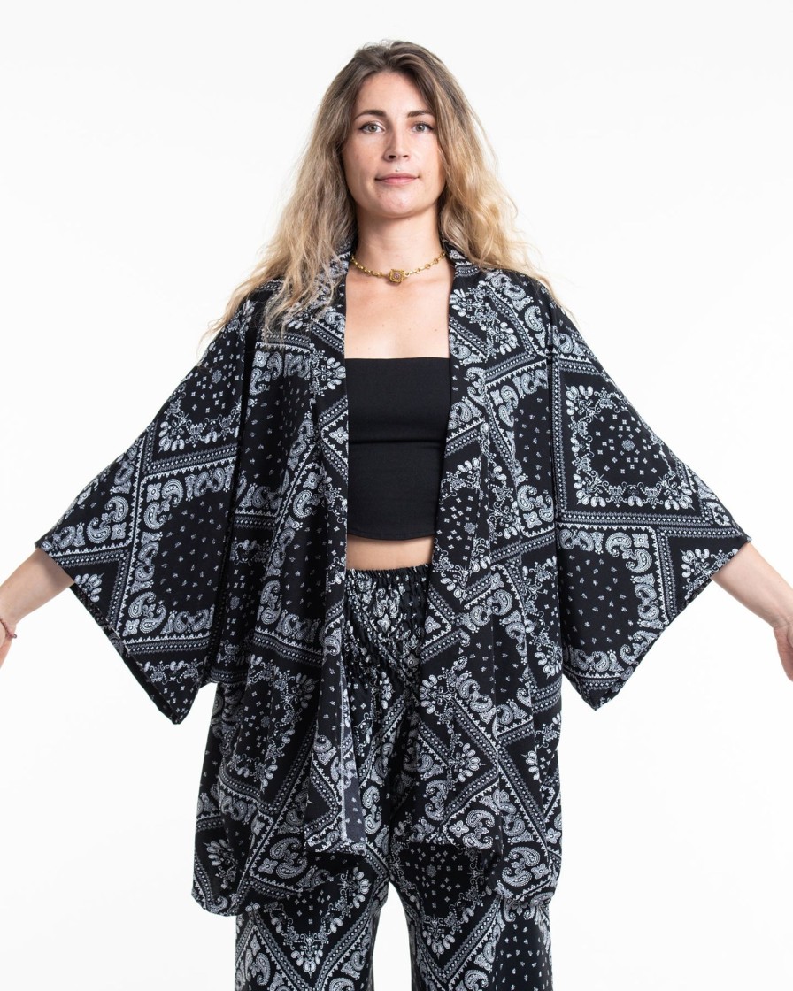 Women HaremPants | Patchwork Paisley Kimono Cardigan In Black