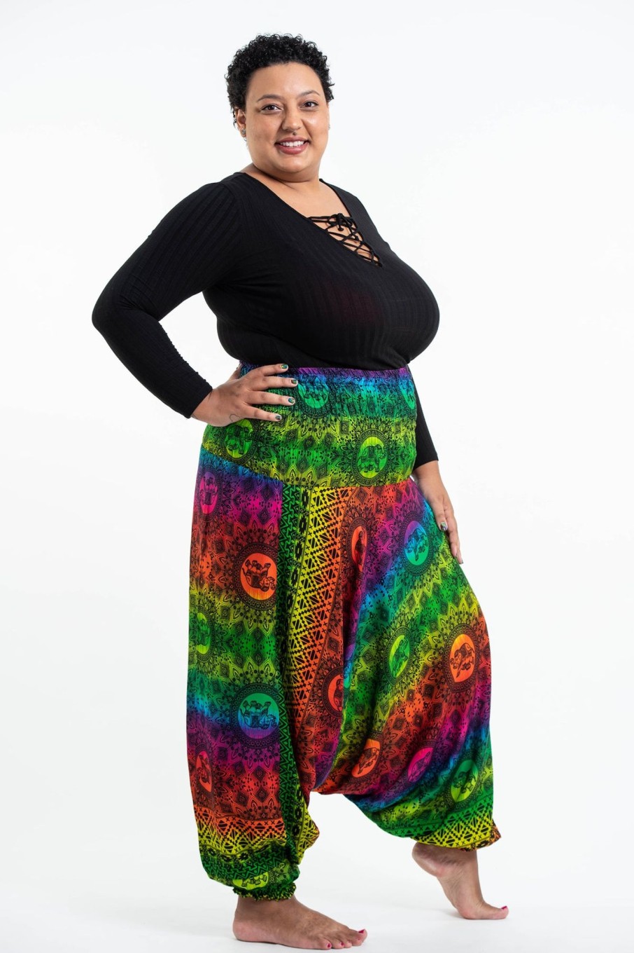 Women HaremPants | Plus Size Rainbow Elephant 2-In-1 Jumpsuit Elephant Pants In Green