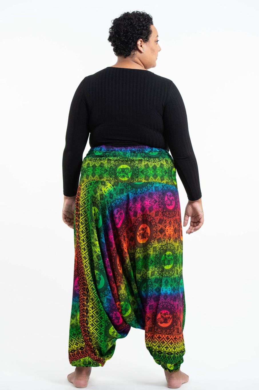 Women HaremPants | Plus Size Rainbow Elephant 2-In-1 Jumpsuit Elephant Pants In Green