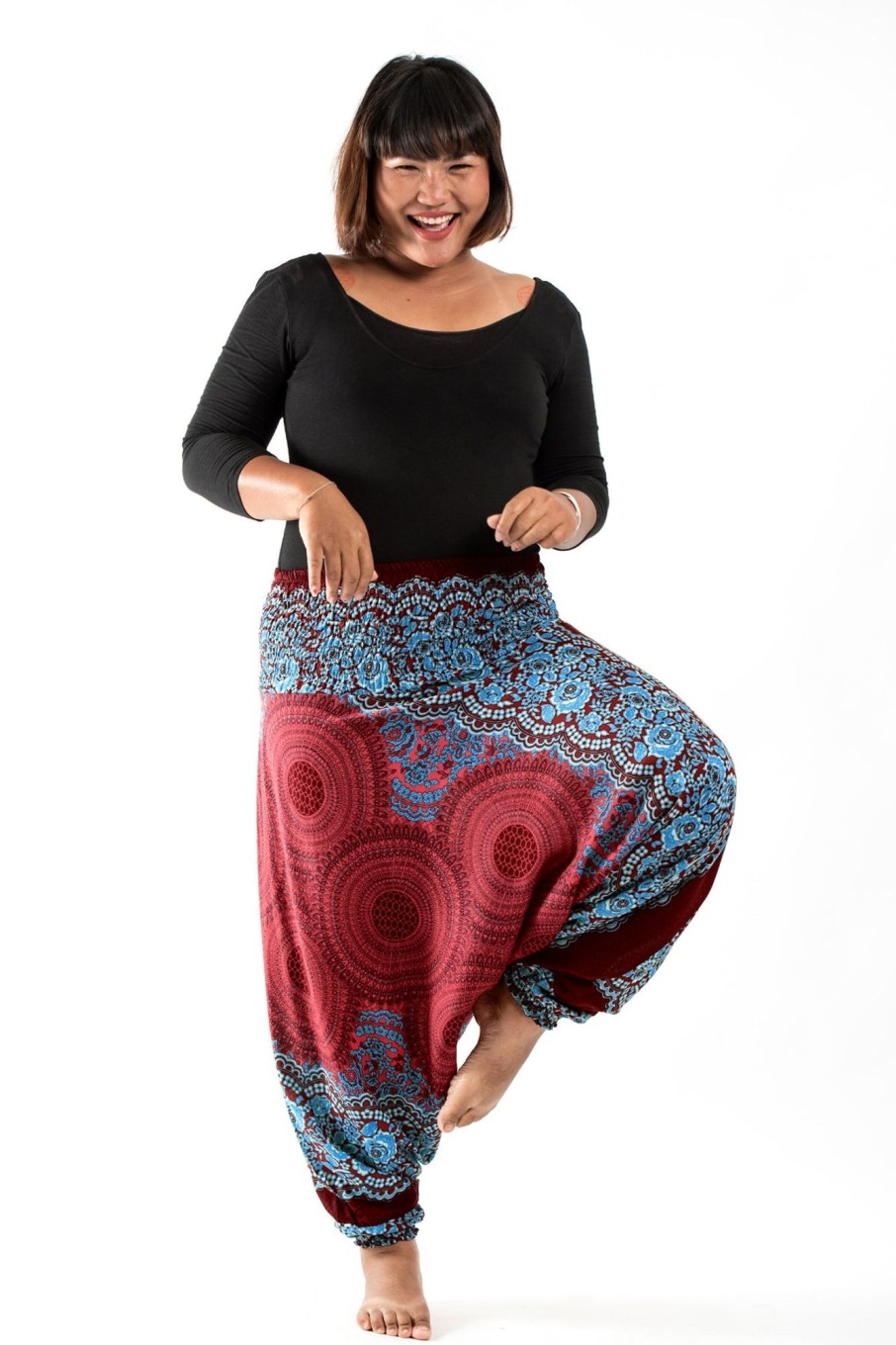 Plus Size HaremPants | Plus Size Geometric Mandalas 2-In-1 Jumpsuit Harem Pants In Red