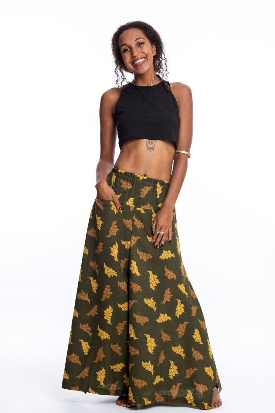 Women HaremPants | Leaves Women'S Cotton Palazzo Pants In Green