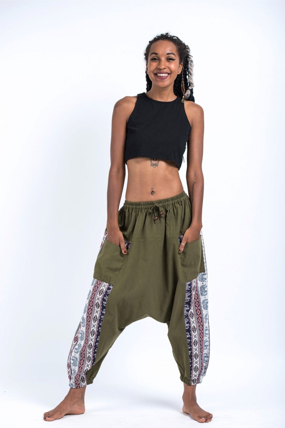 Women HaremPants | Elephant Aztec Cotton Women'S Harem Pants In Green