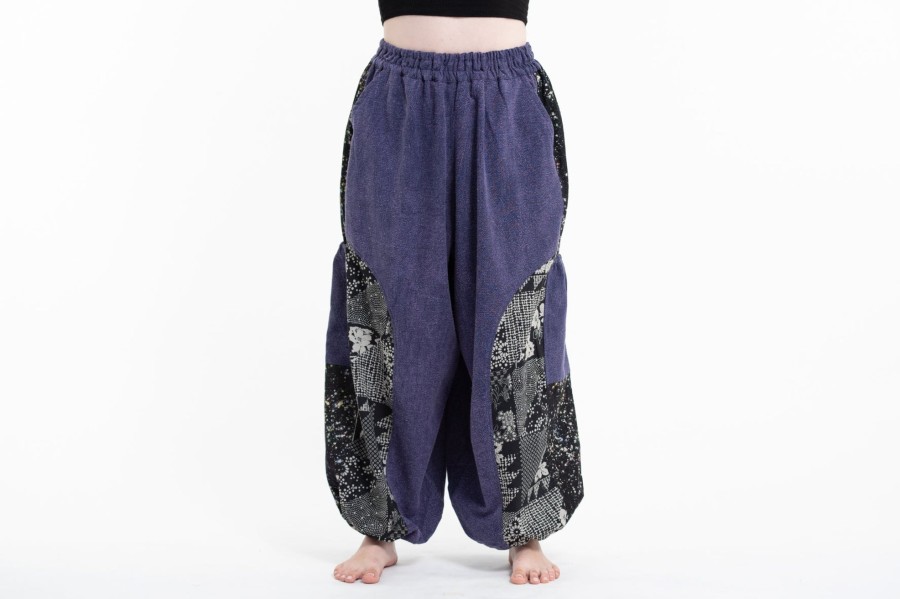 Plus Size HaremPants | Stone Washed Patchwork Women Unisex Pants In Blue