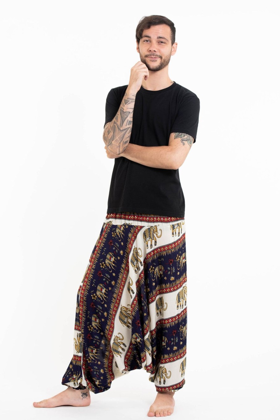 Men HaremPants | Elephant Bliss Drop Crotch Men'S Elephant Pants In Navy