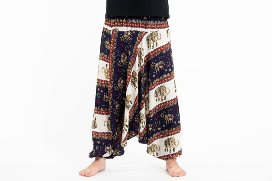 Men HaremPants | Elephant Bliss Drop Crotch Men'S Elephant Pants In Navy