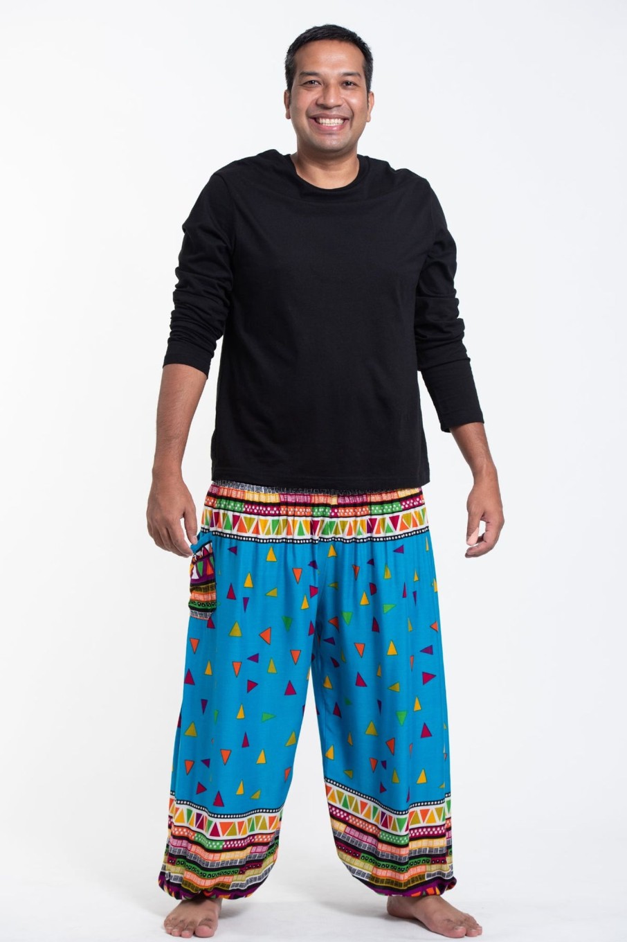 Plus Size HaremPants | Plus Size Triangles Men'S Harem Pants In Ocean Blue