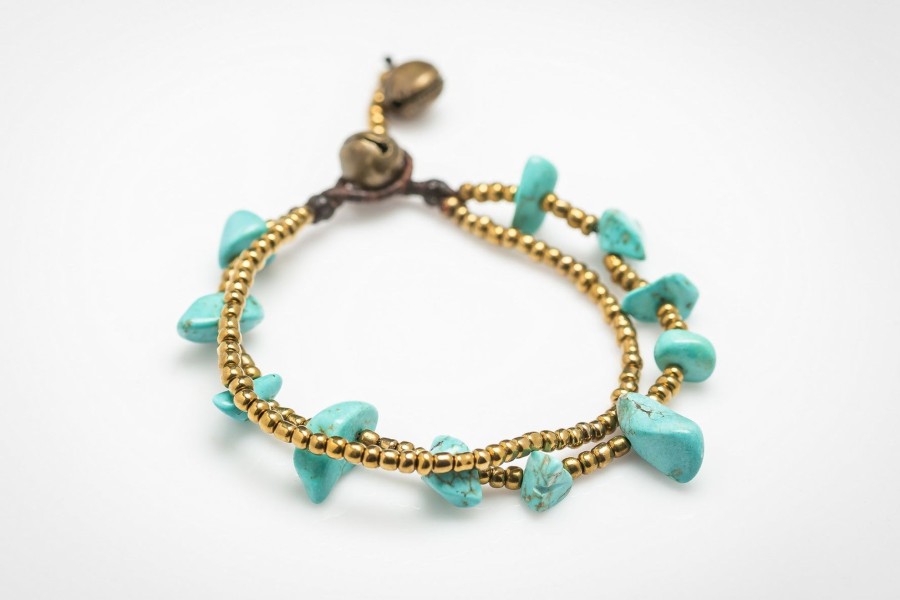 Accessories HaremPants | Brass Bead And Stone Double Strand Bracelets Turquoise