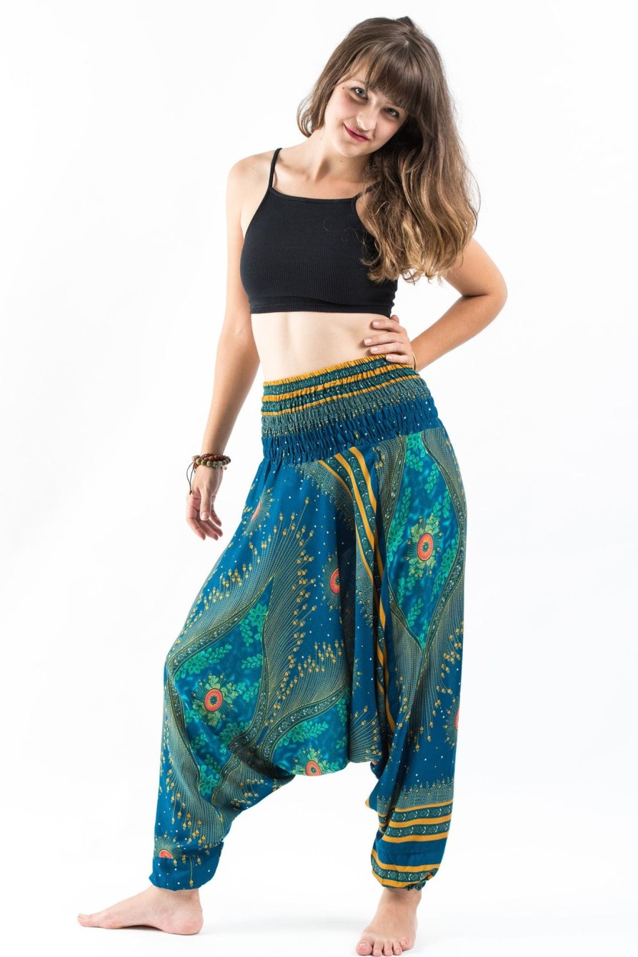 Women HaremPants | Peacock Eye 2-In-1 Jumpsuit Harem Pants In Turquoise