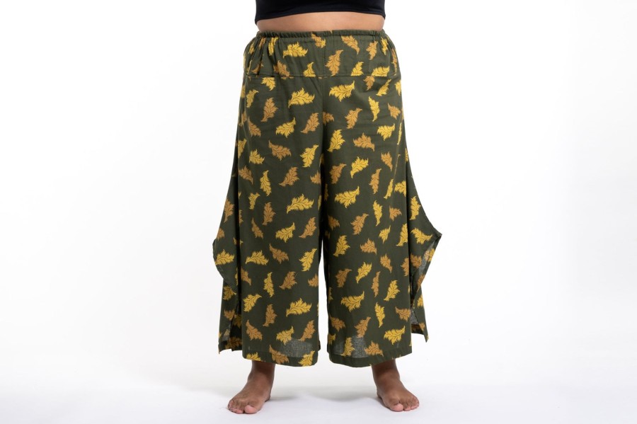 Plus Size HaremPants | Plus Size Leaves Women'S Cotton Palazzo Pants In Green