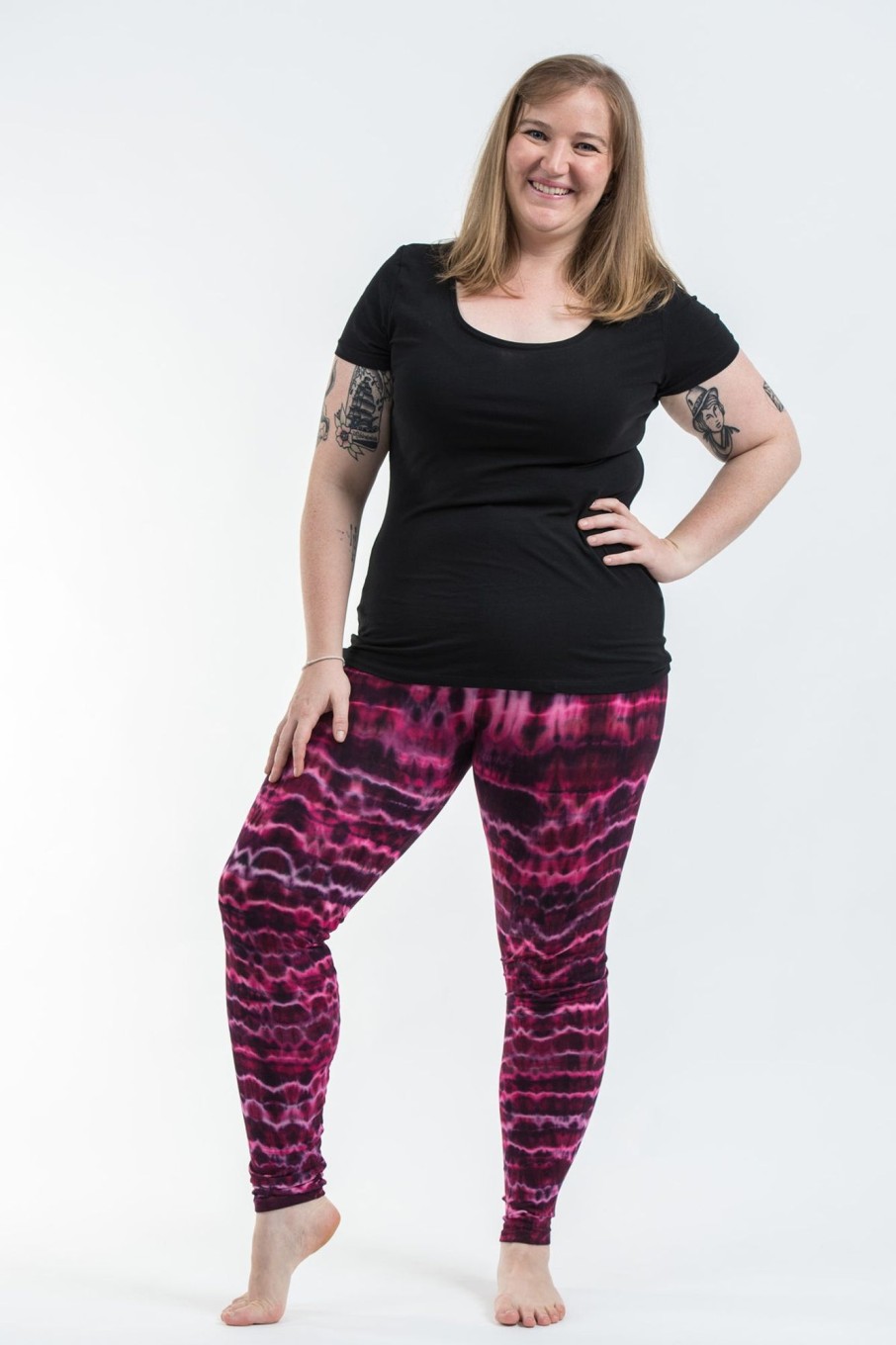 Plus Size HaremPants | Plus Size Melting Stripes Tie Dye Cotton Leggings In Magenta