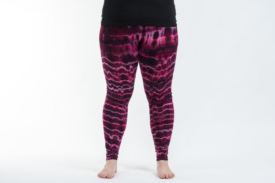 Plus Size HaremPants | Plus Size Melting Stripes Tie Dye Cotton Leggings In Magenta