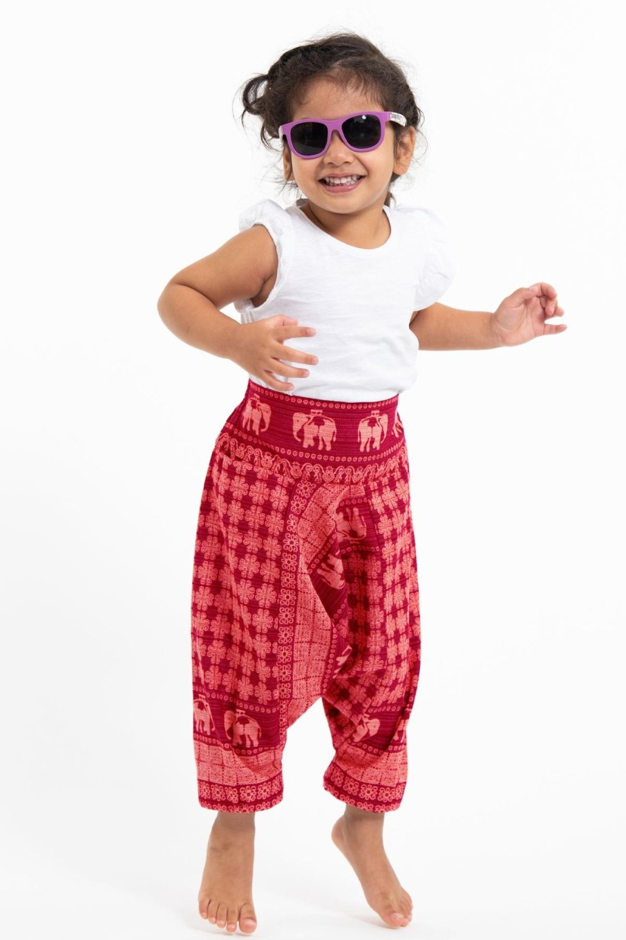 Kids HaremPants | Hill Tribe Elephant Kids Elephant Pants In Red