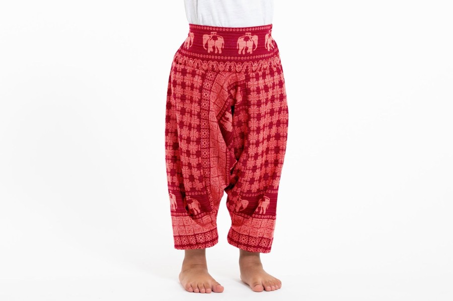 Kids HaremPants | Hill Tribe Elephant Kids Elephant Pants In Red