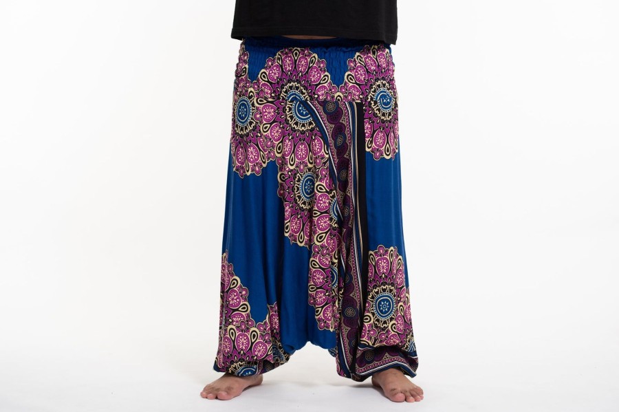 Men HaremPants | Plus Size Peony Mandalas Drop Crotch Men'S Harem Pants In Indigo