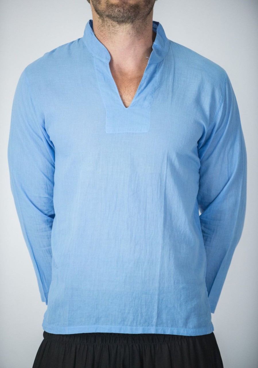 Men HaremPants | Mens Yoga Shirts Nehru Collared In Blue