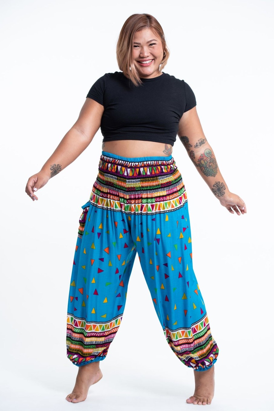 Women HaremPants | Plus Size Triangles Women'S Harem Pants In Ocean Blue