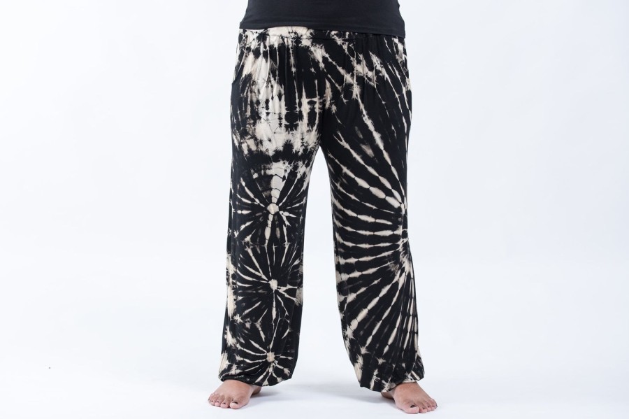 Plus Size HaremPants | Plus Size Tie Dye Cotton Women Harem Pants In Black And White Black / White