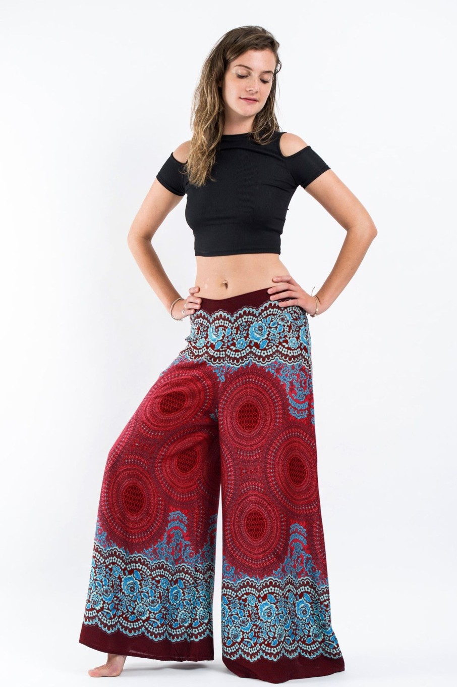 Women HaremPants | Geometric Mandalas Palazzo Style Harem Pants In Red