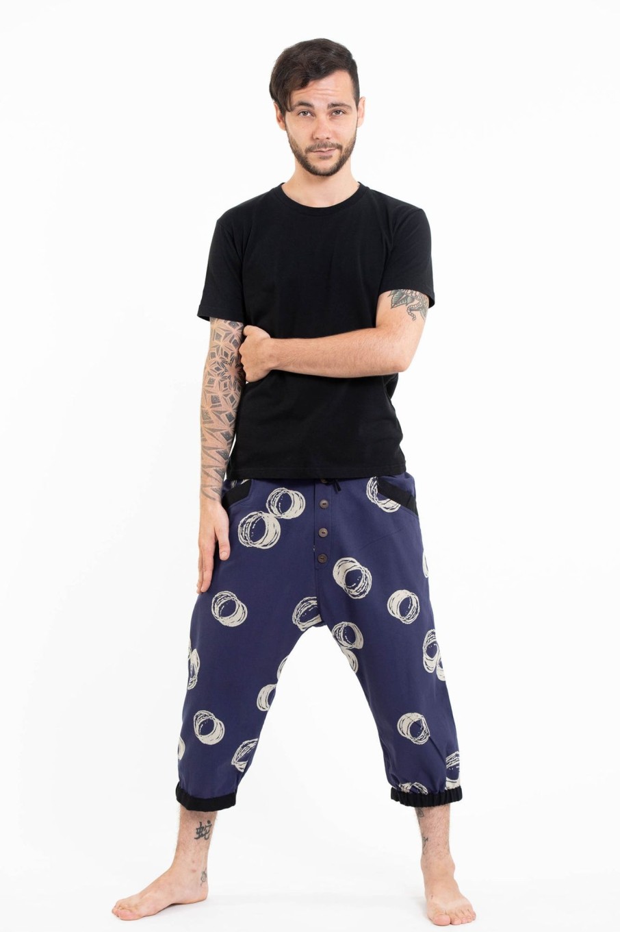 Men HaremPants | Circles Men'S Harem Pants With Faux Buttons In Navy