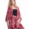 Plus Size HaremPants | Patchwork Paisley Kimono Cardigan In Red