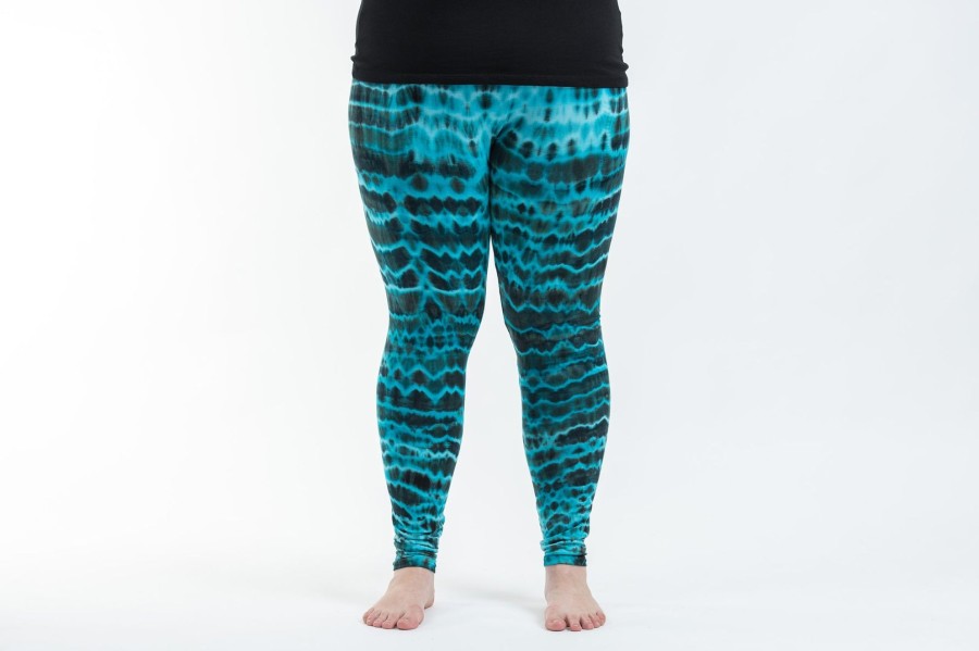 Plus Size HaremPants | Plus Size Melting Stripes Tie Dye Cotton Leggings In Turquoise