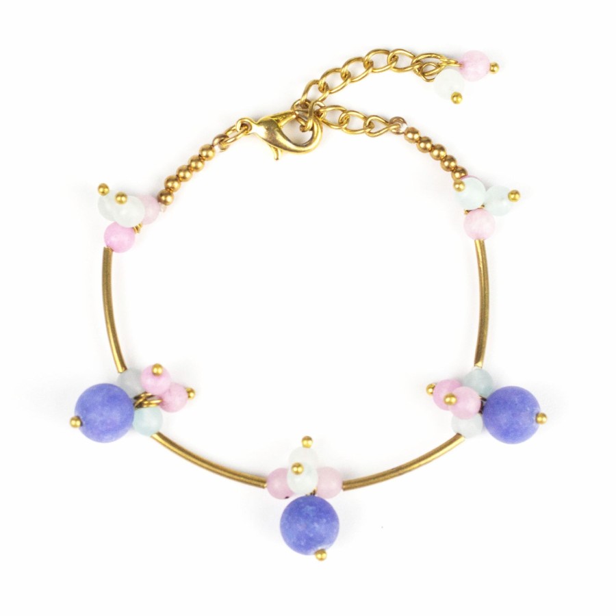 Accessories HaremPants | Brass Bracelet With Brass And Stone Beads Purple