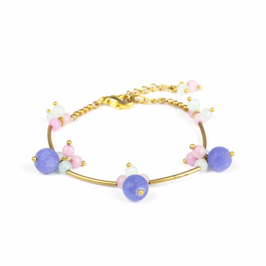 Accessories HaremPants | Brass Bracelet With Brass And Stone Beads Purple