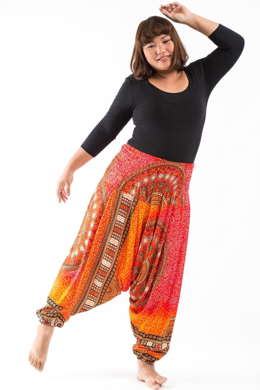 Women HaremPants | Plus Size Tribal Chakras 2-In-1 Jumpsuit Harem Pants In Orange