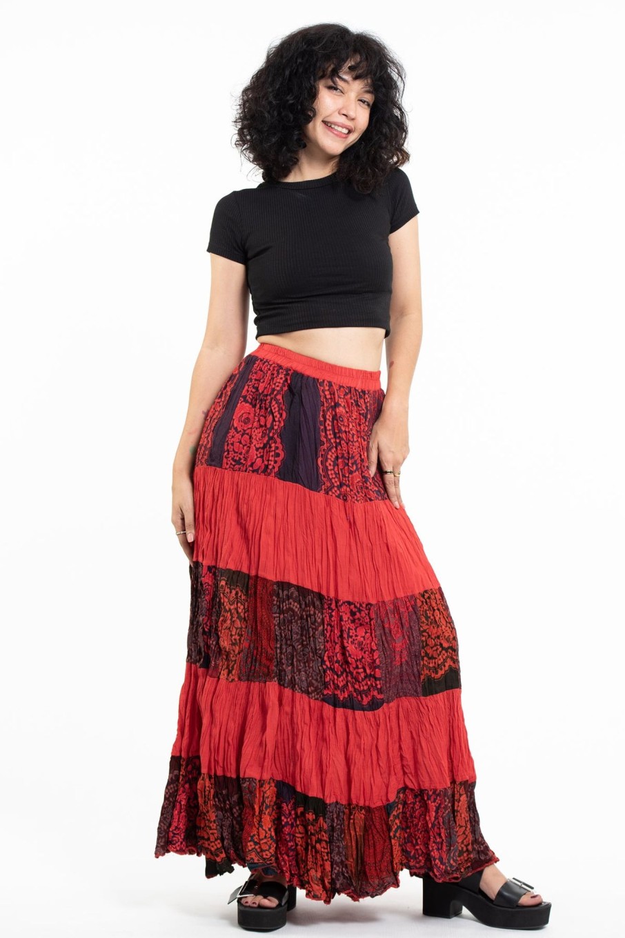 Women HaremPants | Patchwork Long Skirt In Red