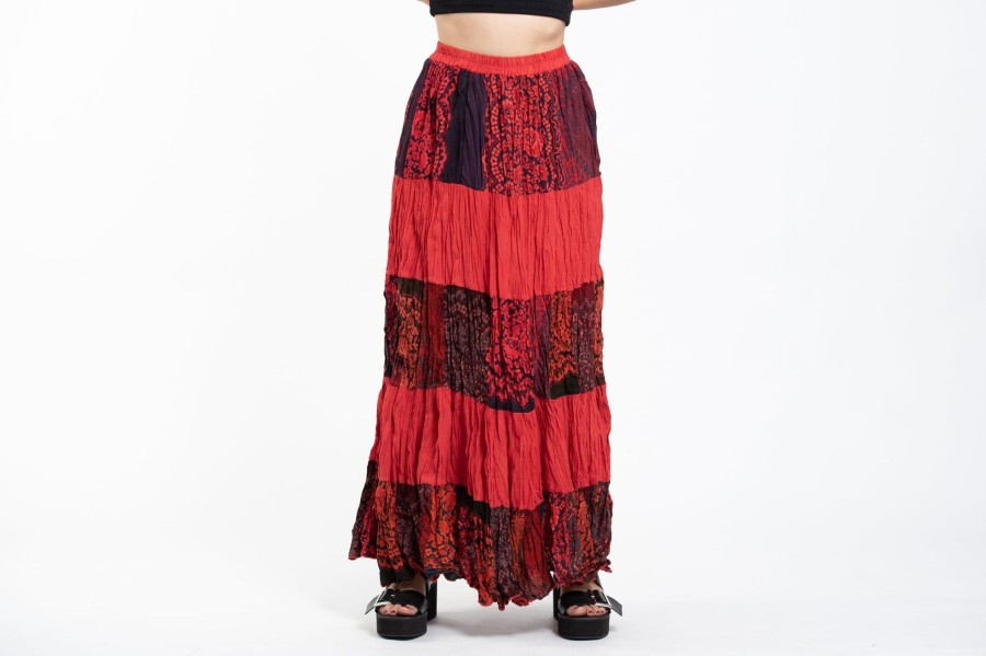 Women HaremPants | Patchwork Long Skirt In Red