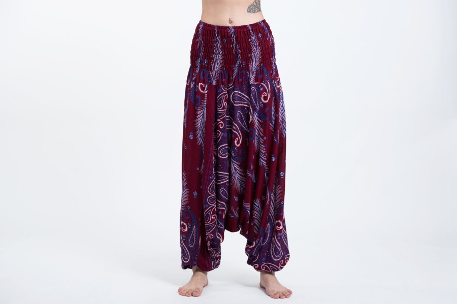 Women HaremPants | Paisley Feathers 2-In-1 Jumpsuit Harem Pants In Red