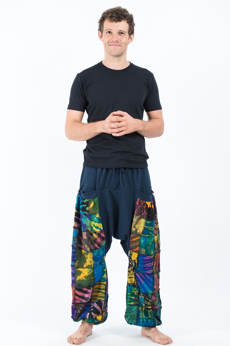 Men HaremPants | Tie Dye Cotton Men Harem Pants In Patchwork Blue