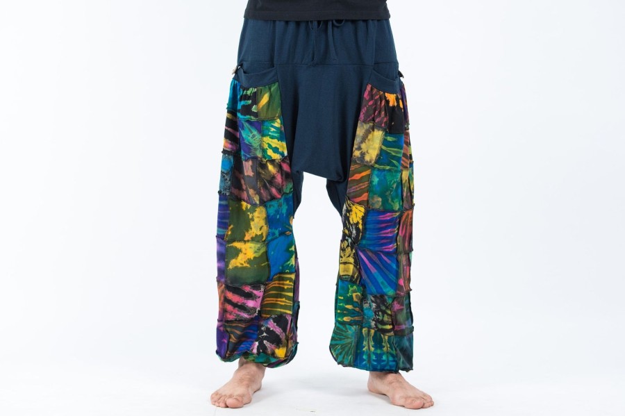 Men HaremPants | Tie Dye Cotton Men Harem Pants In Patchwork Blue