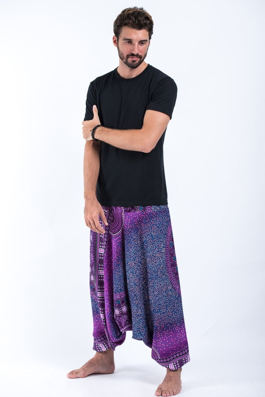 Men HaremPants | Tribal Chakras Drop Crotch Men'S Harem Pants In Purple